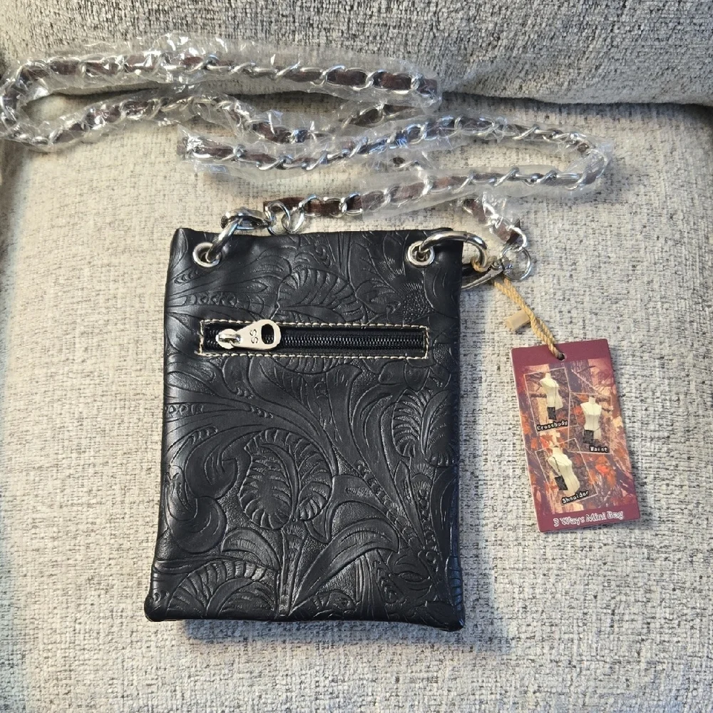 Royal West Elegant Black and Brown Floral Crossbody Bag 5.50
